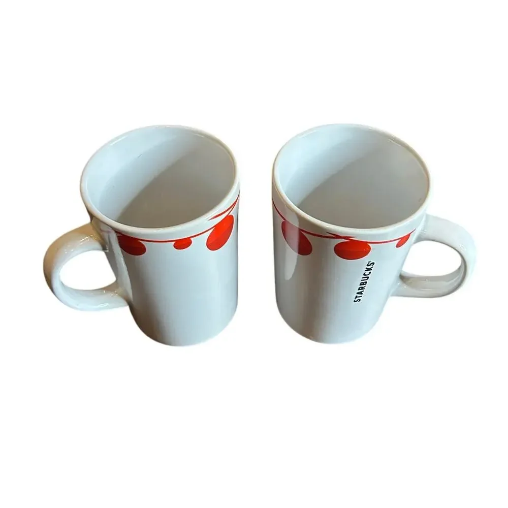Starbucks Holiday Coffee‎ Mugs Christmas Lights Red White Matching Set Of Two